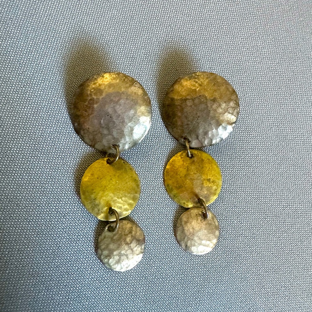 Vintage Hammered Brass Dangle Earrings